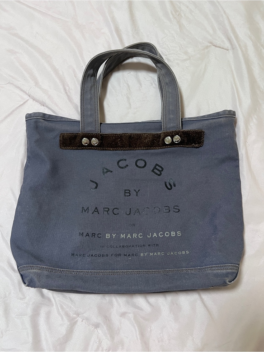 Vintage Y2K Marc Jacobs Gray Canvas Tote Bag with Suede Trim